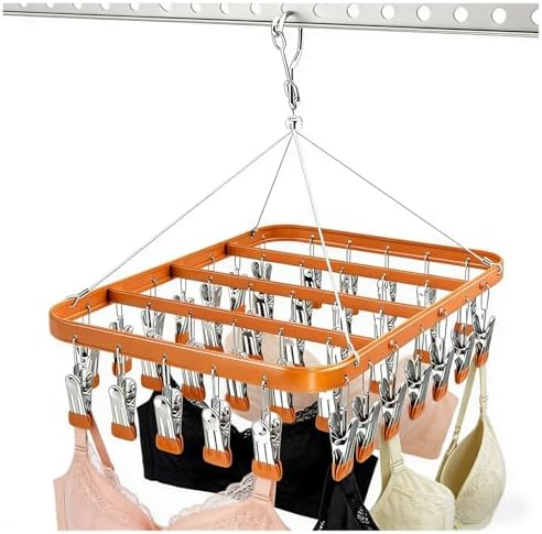 Clothes Drying Racks Clip Hangers Metal with 36 Clips Windproof Hook Underwear Hanger Foldable Laundry Clip for Socks Bras (Gold)