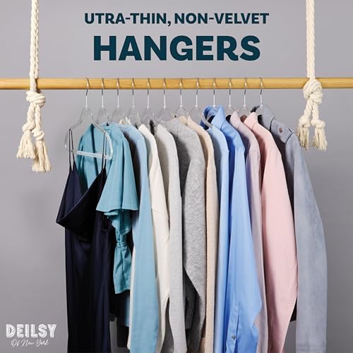 DEILSY™ Clear Thin Hangers with Silver Hook Non-Velvet Hangers 50 Pack