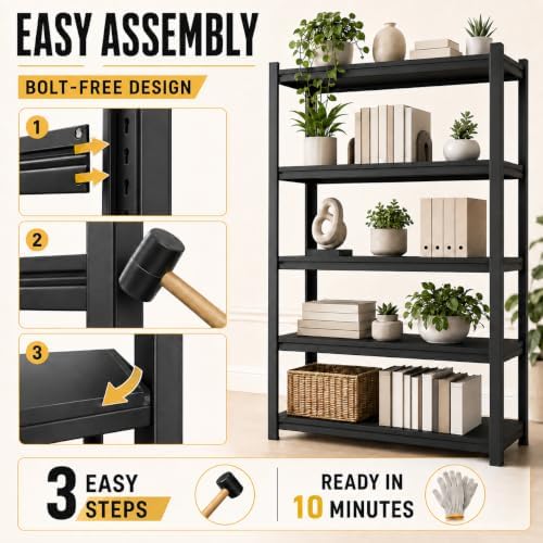 Metal Bookshelf Adjustable Bolt-Free Bookcase Heavy Duty Book Shelf 2000LBS