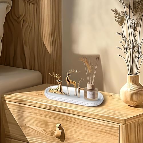 MAONAME White Oval Long Narrow Tray, 12" x 4.7" Wood Bathroom Vanity Tray
