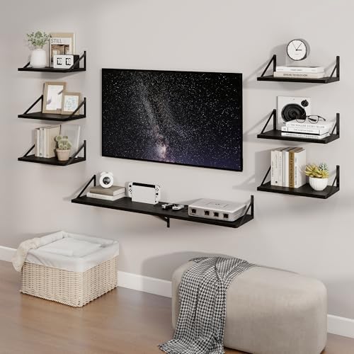 Axeman Deep Floating Shelves, 24'' x 10'' Black Wall Shelves Set of 2