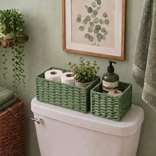 Set of 4 Sage Green Small Wicker Basket, Classic