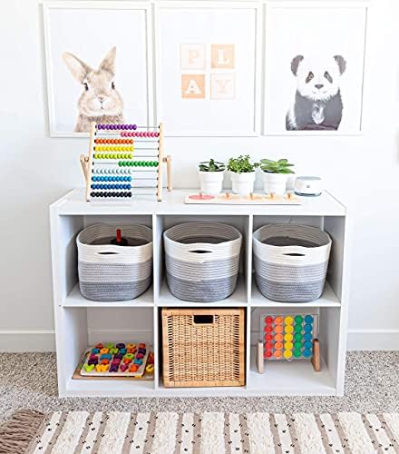 OrganiHaus Cotton Rope Baskets for Shelves, Set of 3, 15x9x10