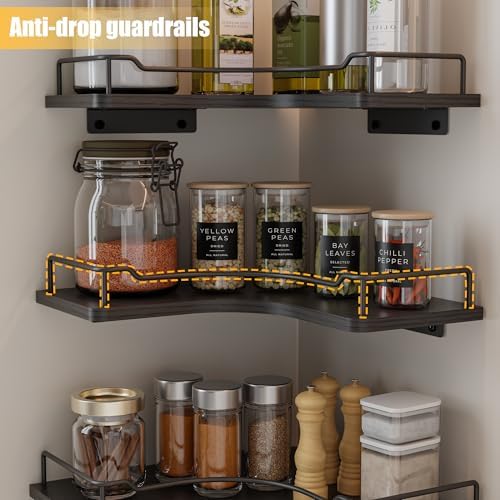 L-Shaped Corner Floating Shelves Wall Mounted Set of 3,Black