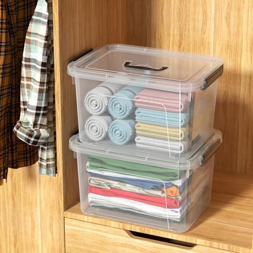 Quickquick 18 Quart Plastic Clear Latching Storage Bin with Handle, 4 Packs