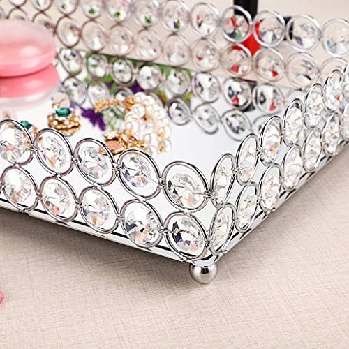 Hipiwe Crystal Perfume Tray Mirrored Bathroom Vanity Organizer, Large