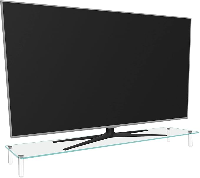 Kantek Extra-Wide Glass Monitor Riser with 8mm Tempered Glass Platform and 60-Pound Capacity, Clear Glass (MS380), 3.3" x 39.4" x 10.2"