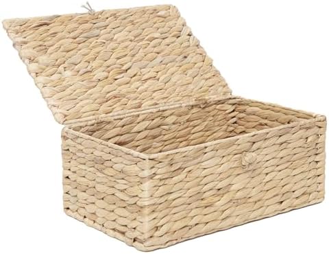 Woven Wicker Hyacinth Basket with Lid Storage Organizer