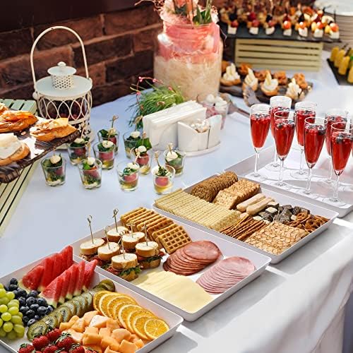 3 Pack, 16" x 11" Large White Serving Trays Set - Reusable Plastic Serving Platters for Cookie, Appetizer, Charcuterie, 