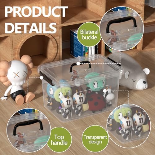 Quickquick 18 Quart Plastic Clear Latching Storage Bin with Handle, 4 Packs