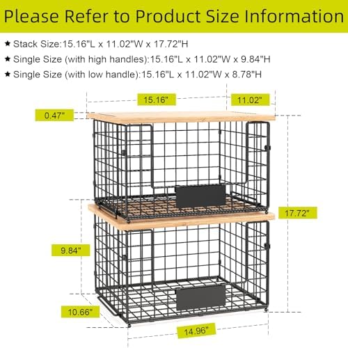 2 Pack Stackable Wire Baskets with Bamboo Top,Pantry Organizers Counter