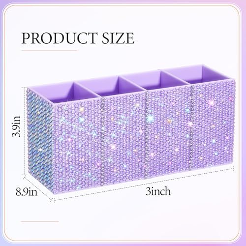 Rhinestone Desk Organizer, Purple Pen Makeup Brush Holder