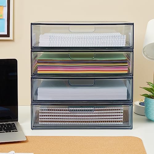 STORi STAX Plastic Stackable Organizer Drawers (Set of 2) Classic Grey | 12.5" Wide | Set Includes Two Open Drawer | Organize Office Desk Accessories & Sort Paper | Made in USA
