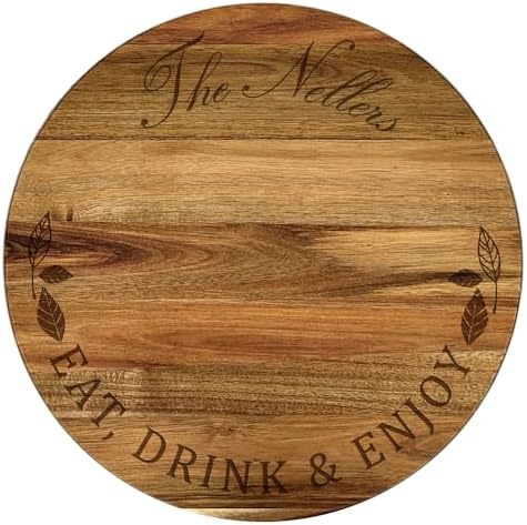 Engraved Eat Drink and Enjoy Personalized Lazy Susan, 16" Rotating Tray Brown