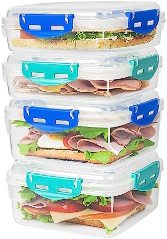 4 PCS Sandwich Containers 100% Airtight BPA-Free Microwave Dishwasher Safe
