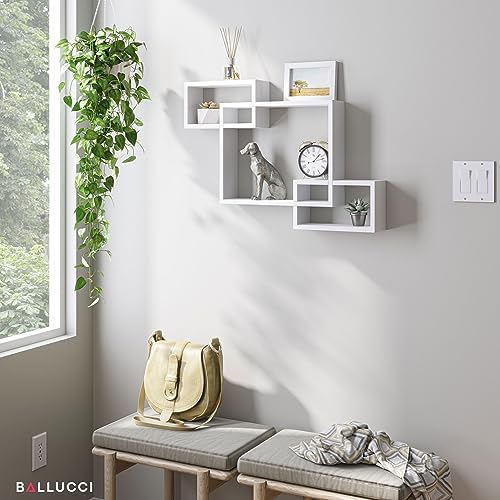 Ballucci Wooden Interweave Floating Wall Mounted Shelves, Horizontal and Vertical Display Storage Shelf for Living Room 