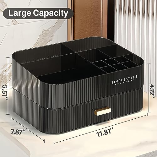 Makeup Organizer for Vanity, Large Desk Organizer with Stackable Drawer for Cosmetics, Skincare, Lipsticks, Palette, Nai