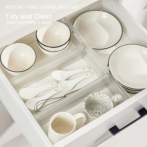 8 Pack Clear Drawer Dividers - 3.1'' Height, 11-19'' Adjustable Drawer Separators, Expandable Dresser Organizers in Bedr