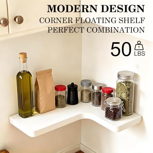 Floating Corner Shelves, Wall Shelf Set of 4, Shelves for Wall Storage, Solid Wood Shelves for Storage, Wall Mount Woode