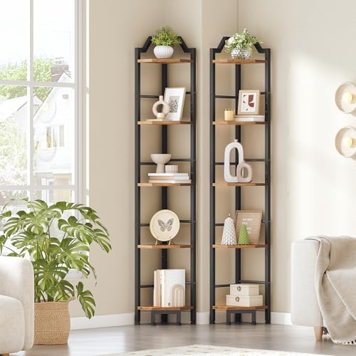 HOOBRO Narrow Corner Shelf Stand, 5-Tier Corner Shelf, 63” Tall Multipurpose Corner Bookshelf, Standing Display Shelf Pl