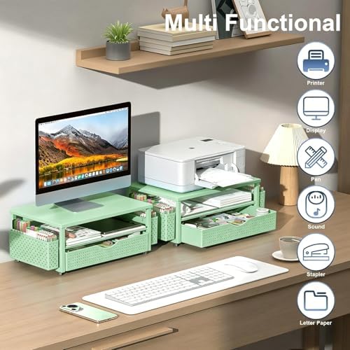 Spacrea Computer Monitor Stand with Drawer and 2 Pen Holders, Sage Green