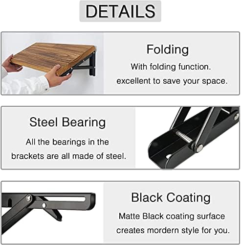 Folding Shelf Brackets - 8 inch 2 Pcs Heavy Duty Metal Collapsible Shelf Bracket, DIY Wall Mounted Foldable Shelf Bracke
