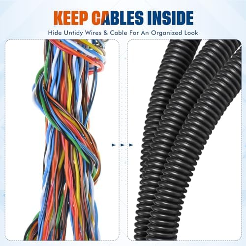 Sasylvia 1/4" X 25 ft Split Wire Loom Tubing, Cord Protector