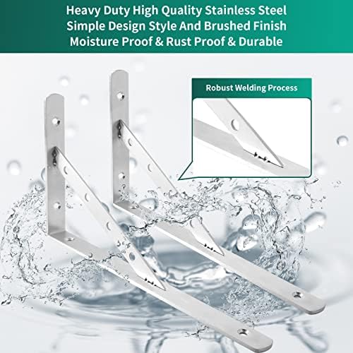 2 Pack Heavy Duty Shelf Brackets 12 Inch, Solid Stainless Steel Angle Bracket, Max Load 440lbs - Silver