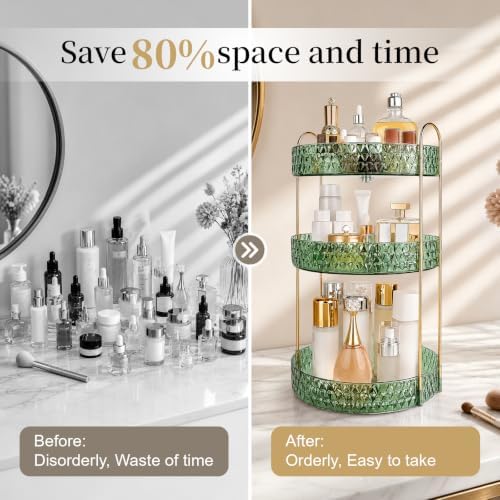 Large Capacity Rotating Makeup Organizer Perfume Stand Holder, 3 Tier Green