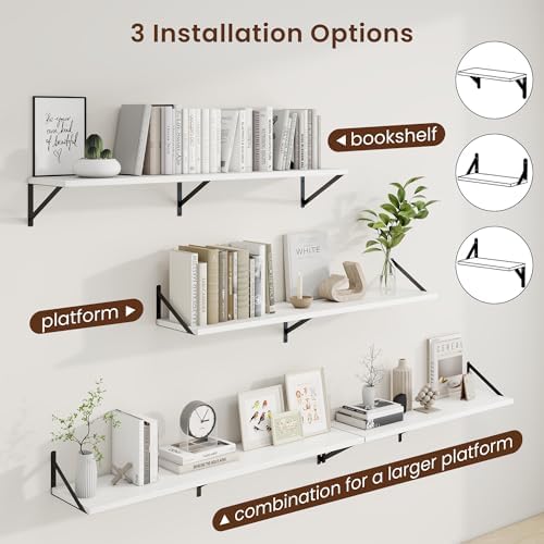 Axeman Deep Floating Shelves, 48'' x 10'' White Wall Shelves Set of 2