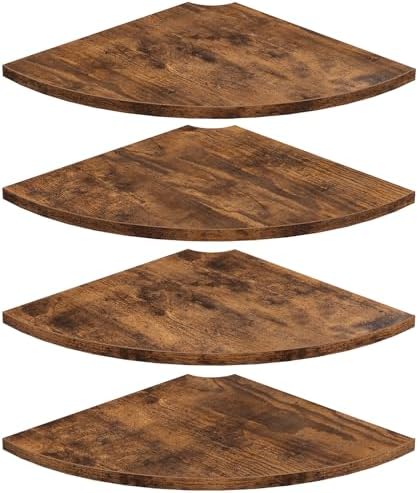 Homode Corner Wall Shelf, 12 Inch Wide Wooden Corner Floating Shelves with Cord Hole, Set of 4 Round Corner Hanging Stor