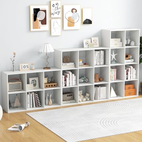 DORTALA 9 Cube Bookcase, Floor Standing Bookshelf with Open Back, Anti-Tipping Kits, Modern Storage Organizer Display Sh