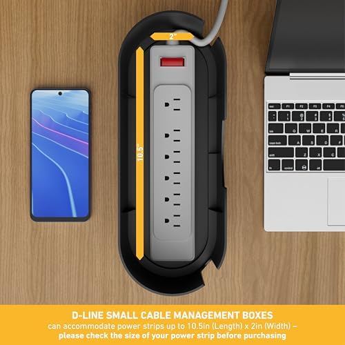D-Line Cable Management Box, Power Strip Cover, Floor Outlet Hider, Desk Cord Organizer, Hide Extension Leads, 12.75" (L