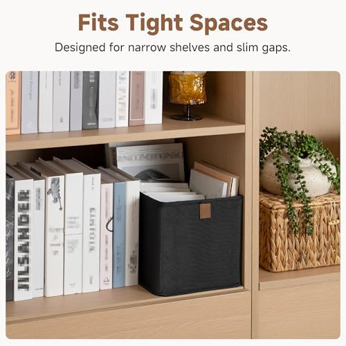 StorageWorks Narrow Storage Bins for Closet Shelves, Black, 2-Pack
