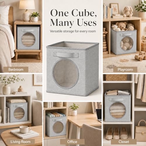 Fabric Storage Cubes with Mesh Window, 13'' Cube Storage Bin, Gray, 4 Pack