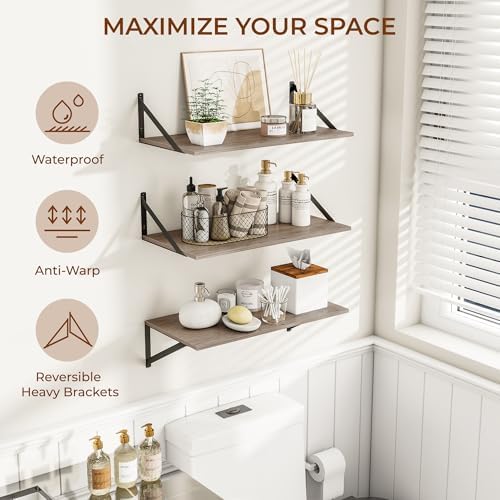Heimlove 24W x 12D Deep Floating Shelves Set of 3 Grey