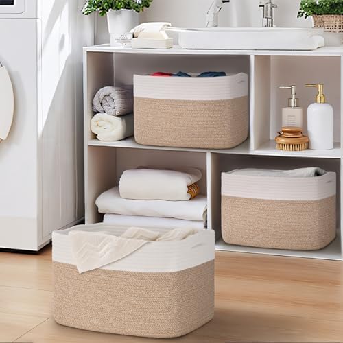 Baskets for Organizing,Storage Baskets,3 Pack Baskets for Shelfves,15"×10"×9" Woven Basket,toy storage bins,bins for organization