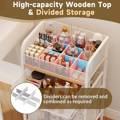 Makeup Cart Organizer, Rolling Vanity Storage, Skincare Organizer, White