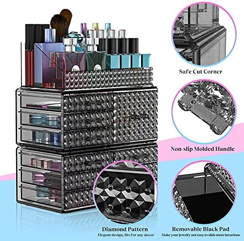 3 Pack Makeup Organizer Stackable[Upgraded], Acrylic Cosmetics Storage Cases with 8 Drawers Perfume Organizers For Brush