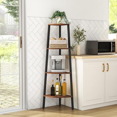 Corner Shelf, 4 Tier Ladder Corner Bookshelf, Rustic Brown