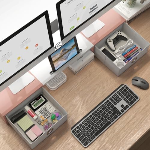 WESTREE Dual Monitor Stand Riser with Two Drawers, Extra Large Storage Monitor Stand for 2 Monitors, Desktop Oraganizer 