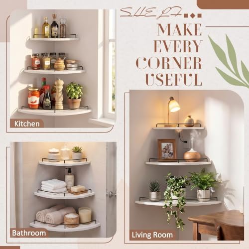 Novabright Corner Floating Shelf Set of 3 White & Black Wood 9/10/12 in