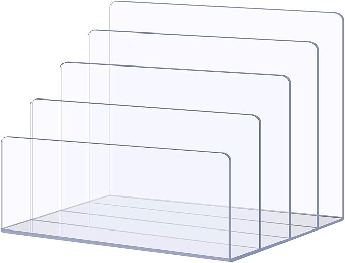 Sooyee File Organizer for Desk, Mail Organizer Countertop,4-Section File Holder for Home Office,Book Organizer,Acrylic Desk Organizer for Letter, Document, Notebook, Binder, Purse, Palette,Clear