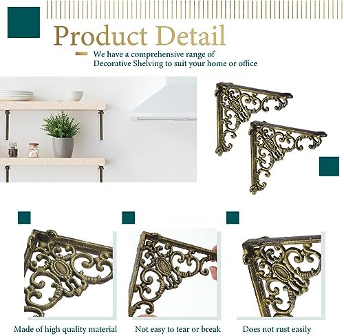 Lounsweer 8 Pcs Shelf Brackets, 8 Inch Antique Brass Wall Mounted,Classic
