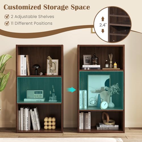GOFLAME 3 Tier Small Open Bookshelf, Short Bookcase with 2 Adjustable Shelves, Multifunctional Storage Cabinet, Modern D