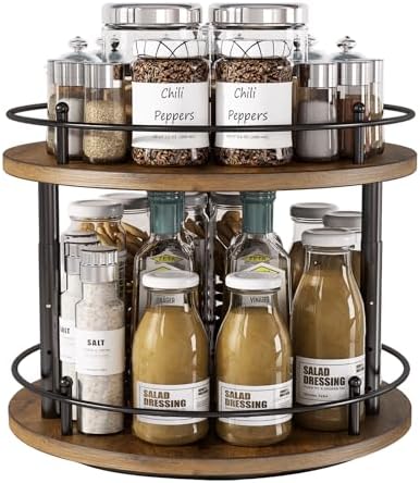 2 Tier Lazy Susan Organizer,2-Tier Spinning Spice Rack with Stable Carousel Base & 4 Height Settings for Cupboard Kitche