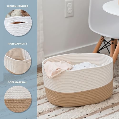 OrganiHaus Cotton Rope Basket for Shelf Storage, 15x9x10