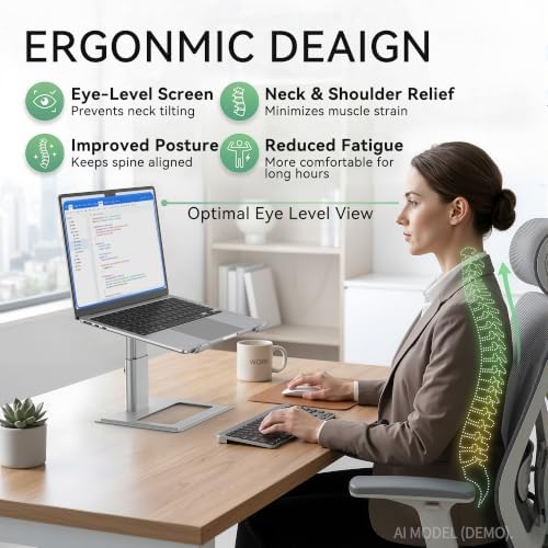 SOUNDANCE Adjustable Laptop Stand for Desk, Computer Stand, Ergonomic Laptop Riser Holder Compatible with 10 to 17.3 Inc