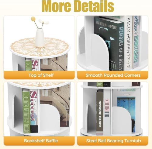 2 Tier Rotating Bookshelf Tower, Revolving 360 Book Shelf Narrow Tall Bookcase, Revolving Bookcase,Stackable Round Books