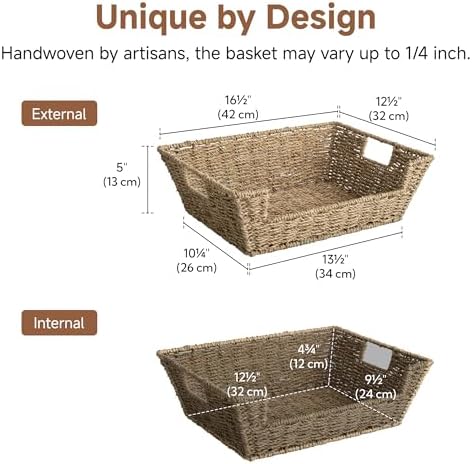 StorageWorks Pantry Baskets for Organizing, Woven Baskets, Seagrass